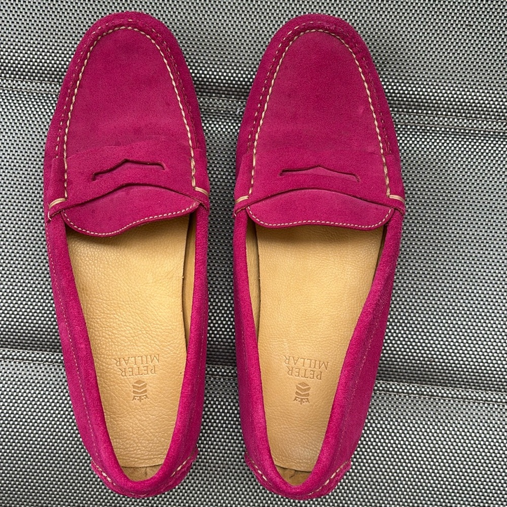PETER MILLAR Pink Suede Penny Loafer Shoes Women’s 9M Slip On Made in Brazil
